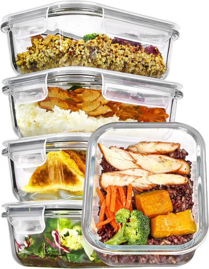 5Pack 22oz Glass Storage Containers with Lids, Grey