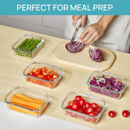 5Pack 22oz Glass Storage Containers with Lids, Grey
