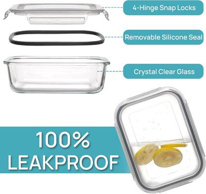 5Pack 22oz Glass Storage Containers with Lids, Grey