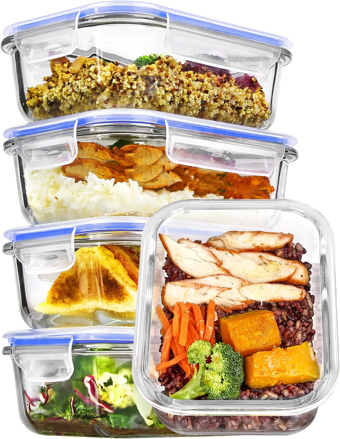 5Pack 22oz Glass Storage Containers with Lids, Grey