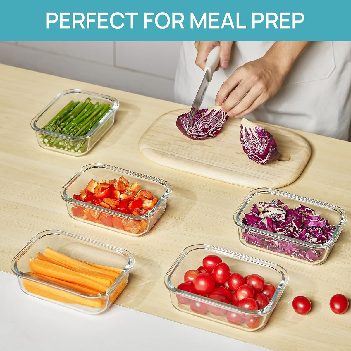 5Pack 22oz Glass Storage Containers with Lids, Grey