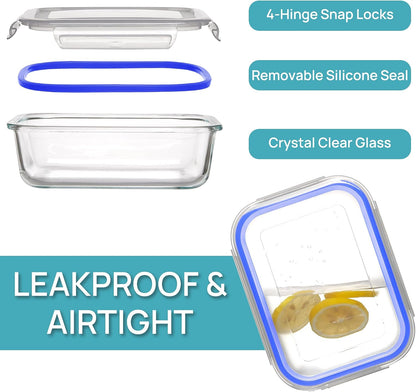 5Pack 22oz Glass Storage Containers with Lids, Grey