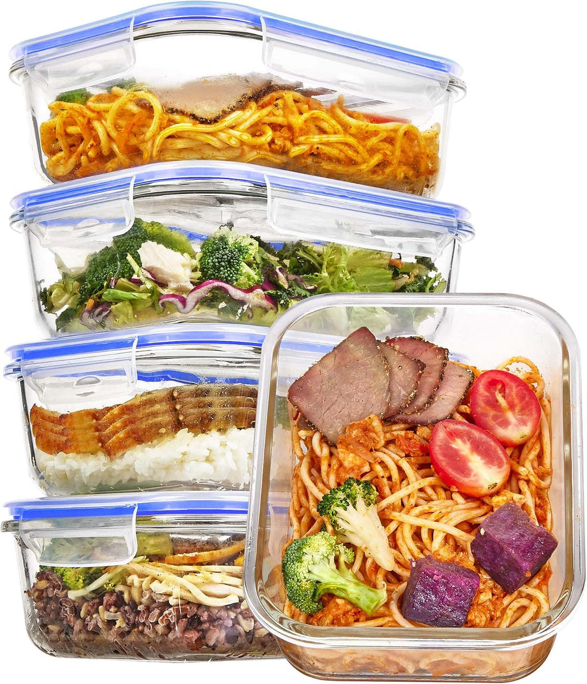 5Pack 22oz Glass Storage Containers with Lids, Grey