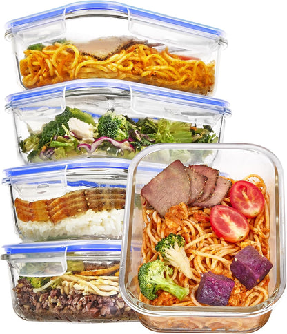 5Pack 22oz Glass Storage Containers with Lids, Grey
