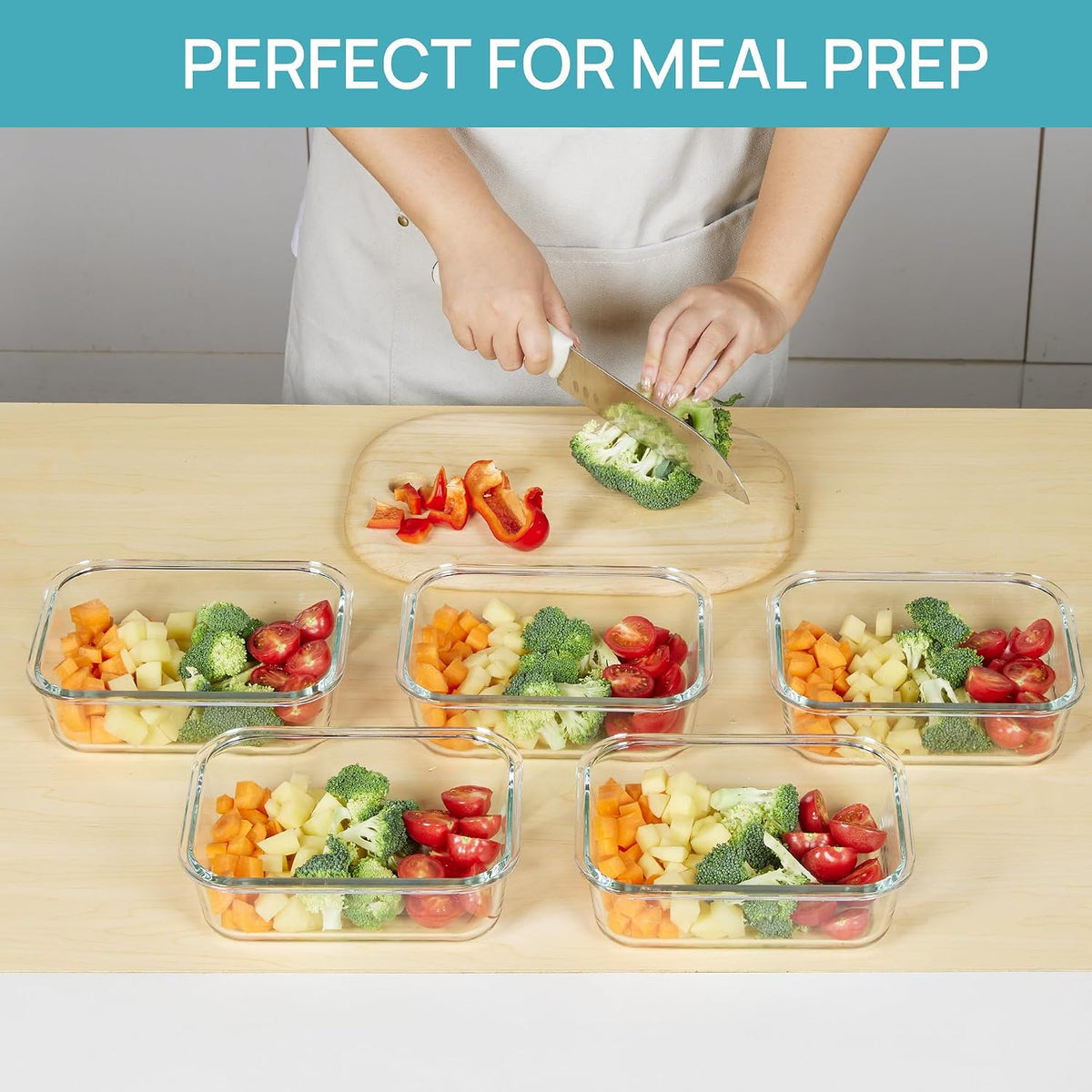 5Pack 22oz Glass Storage Containers with Lids, Grey