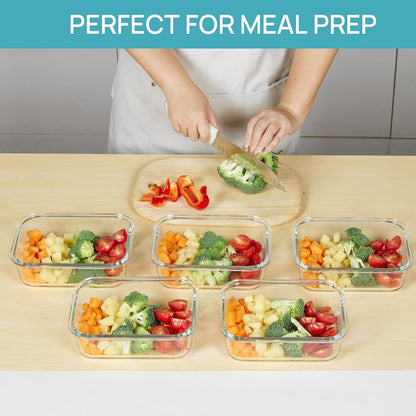 5Pack 22oz Glass Storage Containers with Lids, Grey