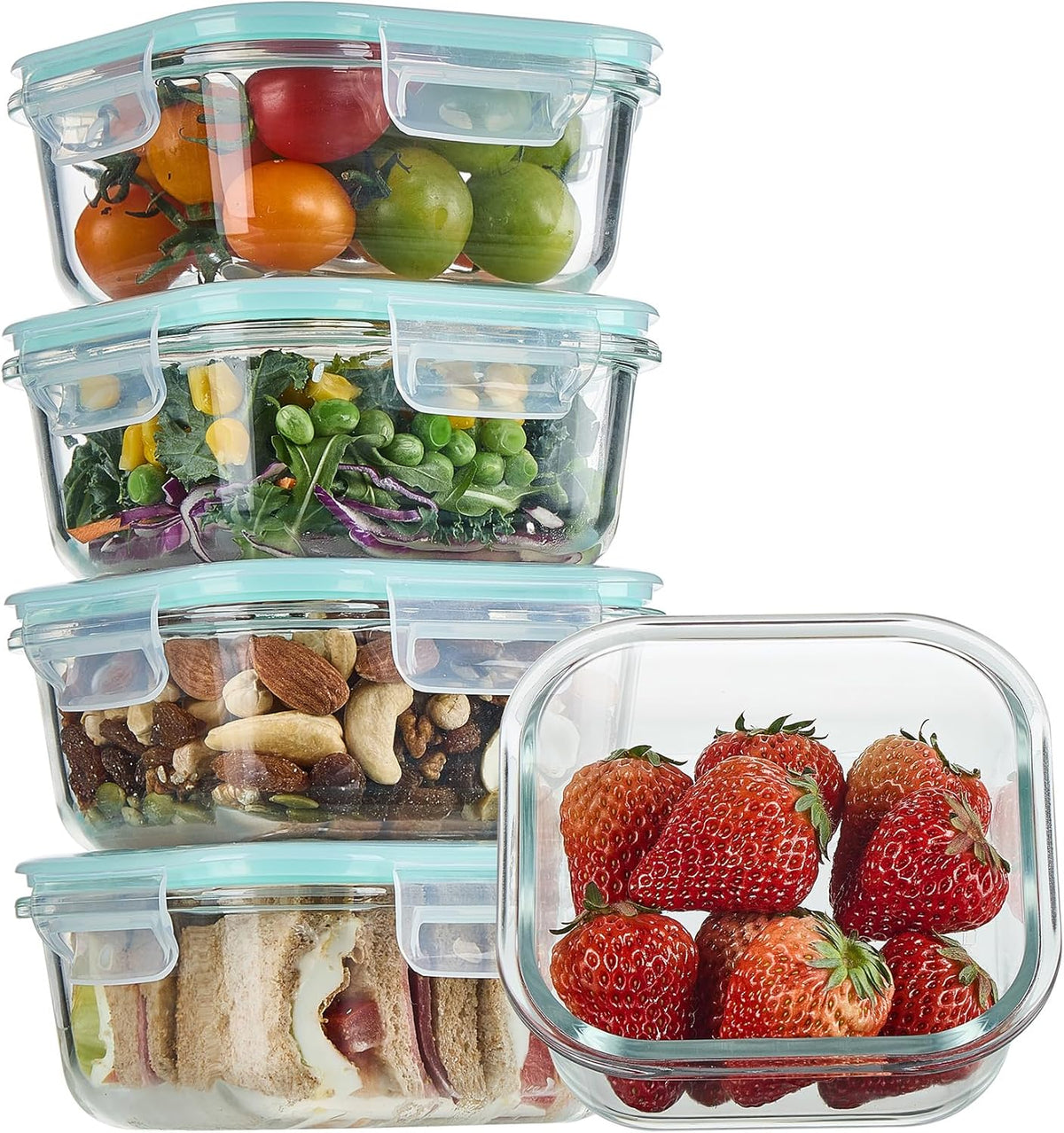 5Pack 22oz Glass Storage Containers with Lids, Grey