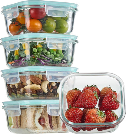 5Pack 22oz Glass Storage Containers with Lids, Grey