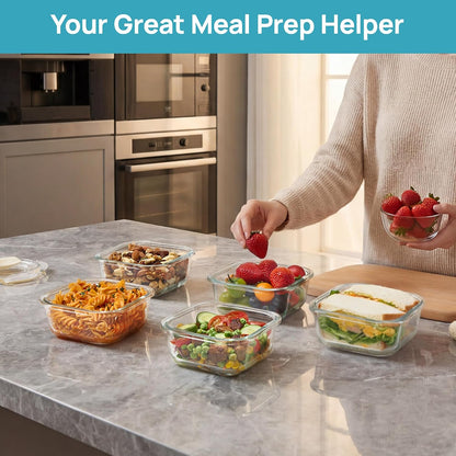5Pack 22oz Glass Storage Containers with Lids, Grey
