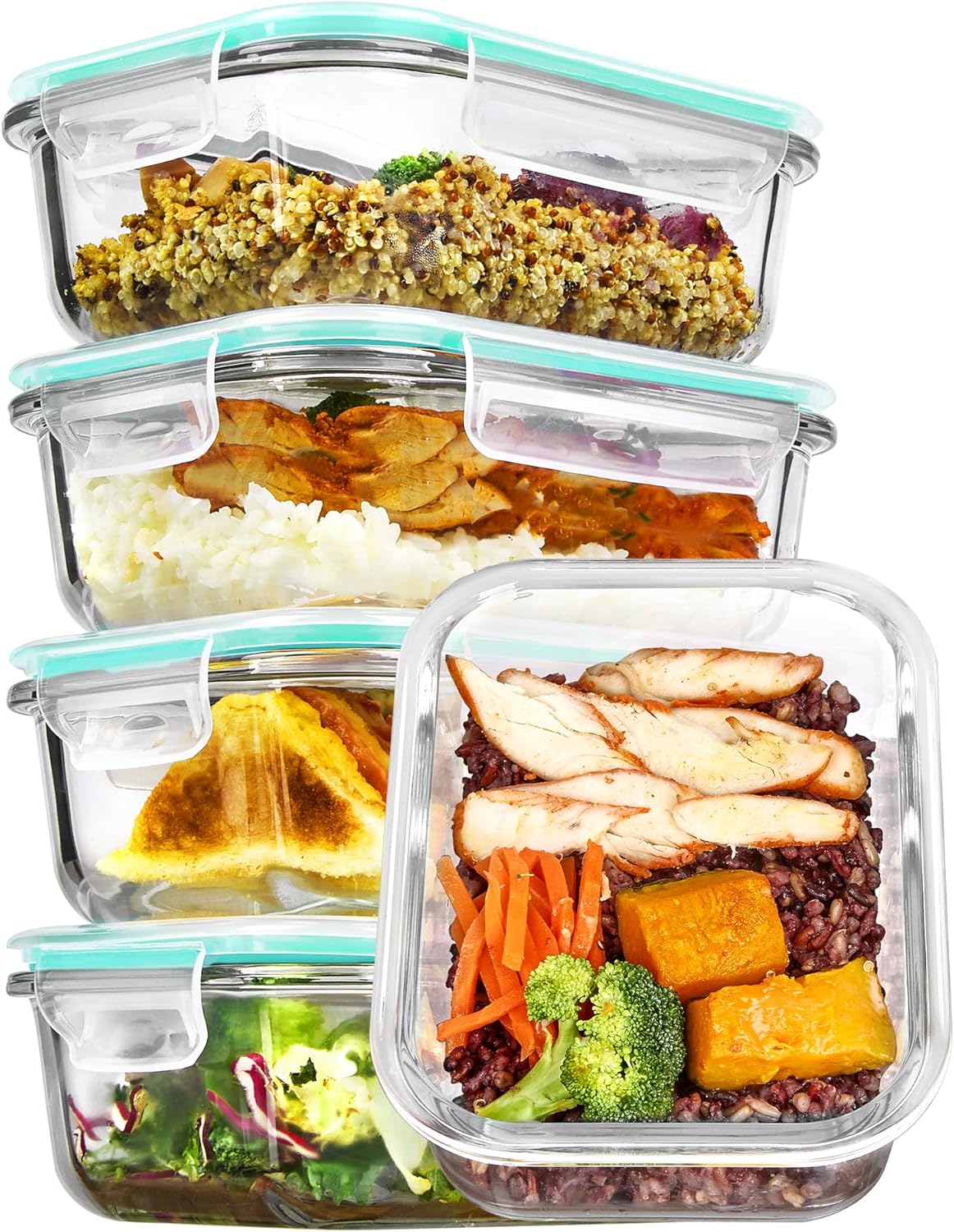 5Pack 22oz Glass Storage Containers with Lids, Grey