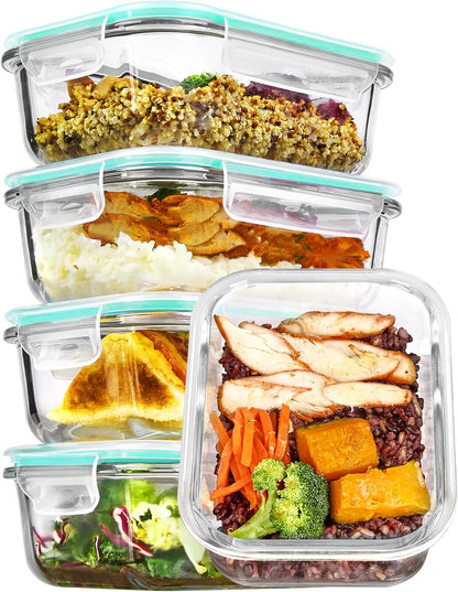5Pack 22oz Glass Storage Containers with Lids, Grey