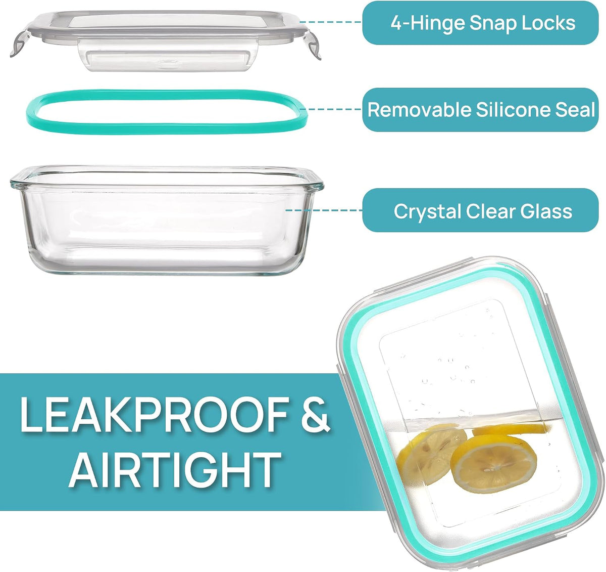 5Pack 22oz Glass Storage Containers with Lids, Grey