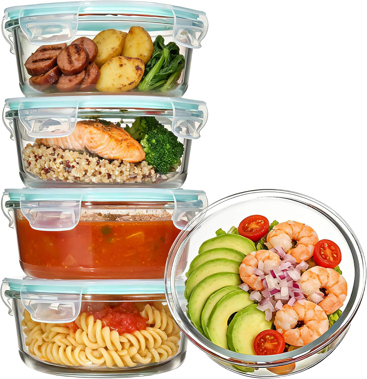 5Pack 22oz Glass Storage Containers with Lids, Grey