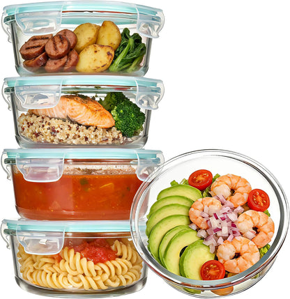 5Pack 22oz Glass Storage Containers with Lids, Grey