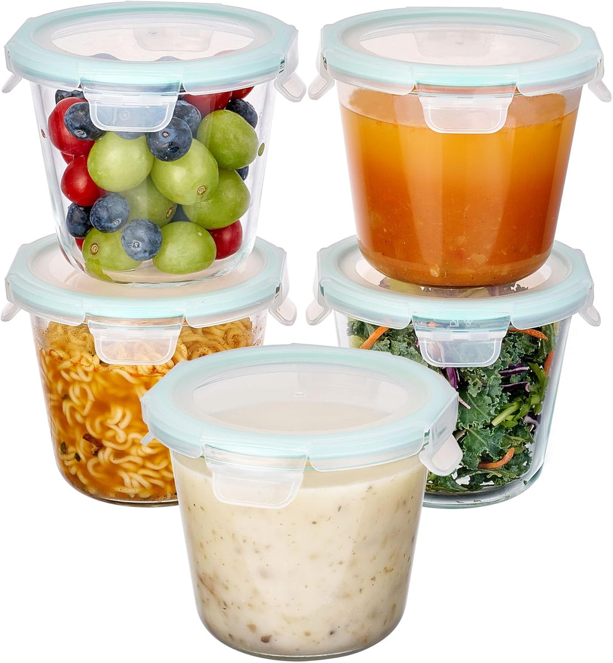 5Pack 22oz Glass Storage Containers with Lids, Grey