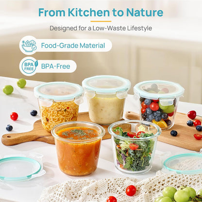 5Pack 22oz Glass Storage Containers with Lids, Grey