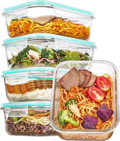 5Pack 22oz Glass Storage Containers with Lids, Grey