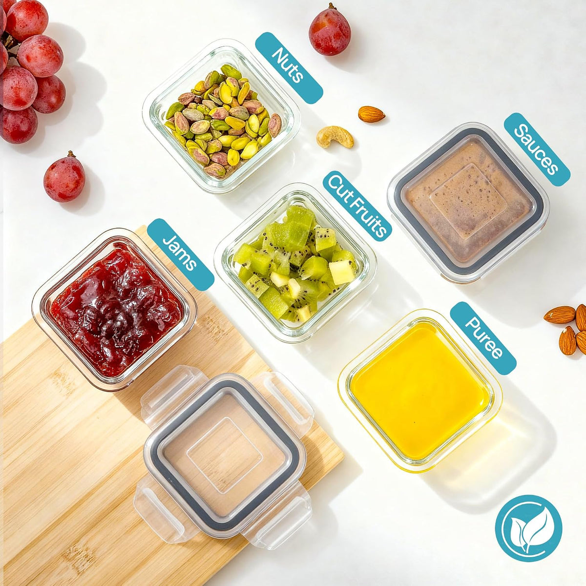5Pack 22oz Glass Storage Containers with Lids, Grey