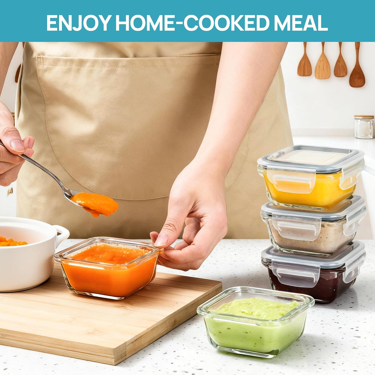 5Pack 22oz Glass Storage Containers with Lids, Grey
