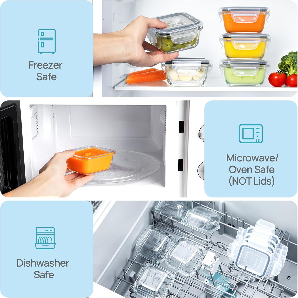 5Pack 22oz Glass Storage Containers with Lids, Grey