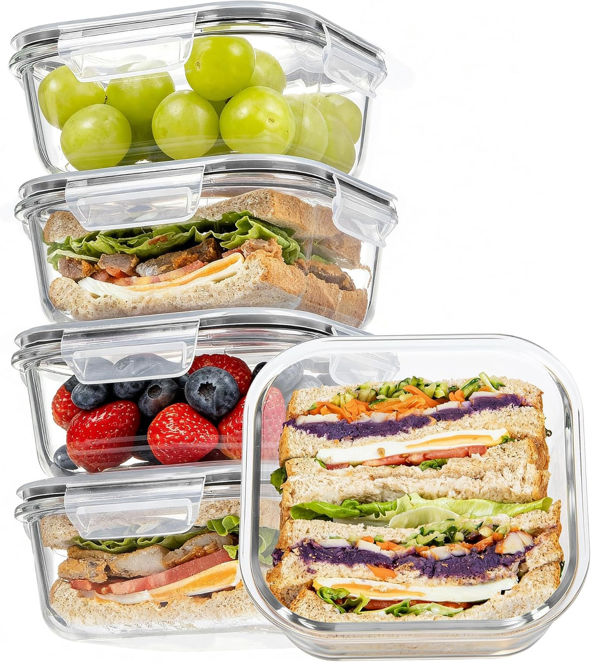 5Pack 22oz Glass Storage Containers with Lids, Grey