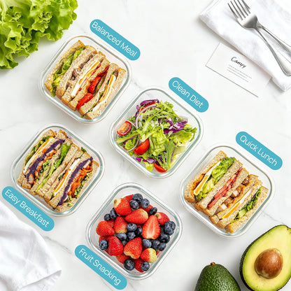 5Pack 22oz Glass Storage Containers with Lids, Grey