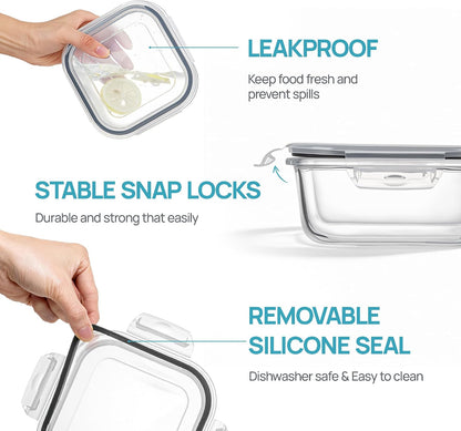 5Pack 22oz Glass Storage Containers with Lids, Grey