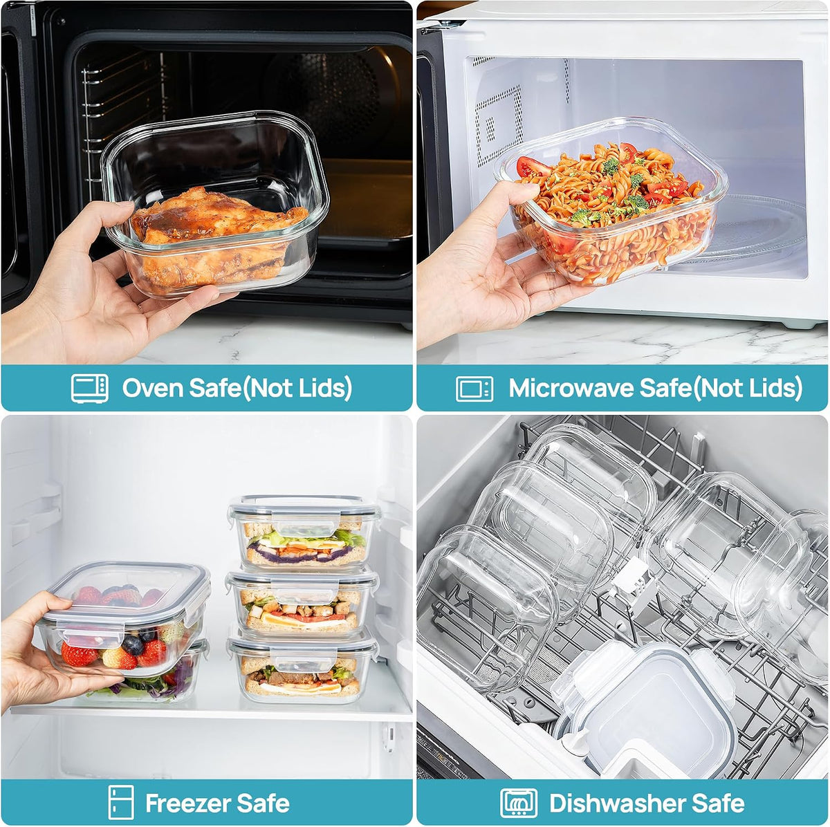 5Pack 22oz Glass Storage Containers with Lids, Grey