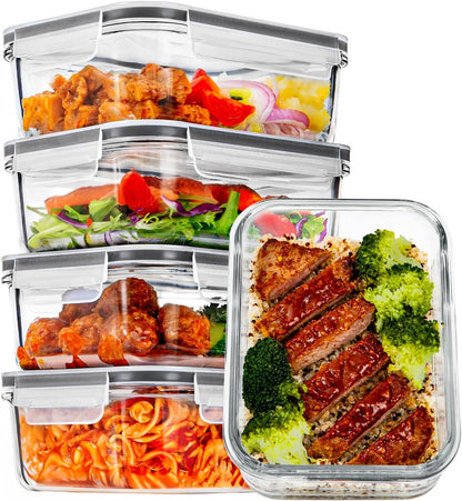 5Pack 22oz Glass Storage Containers with Lids, Grey