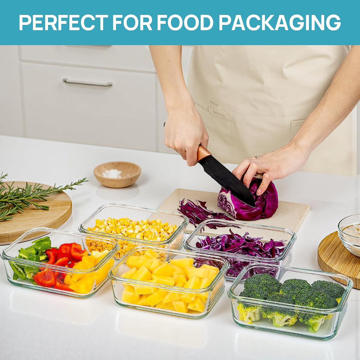 5Pack 22oz Glass Storage Containers with Lids, Grey