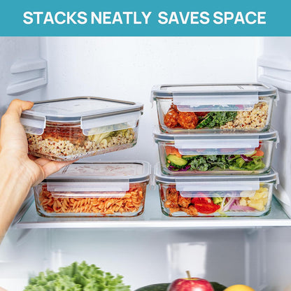 5Pack 22oz Glass Storage Containers with Lids, Grey