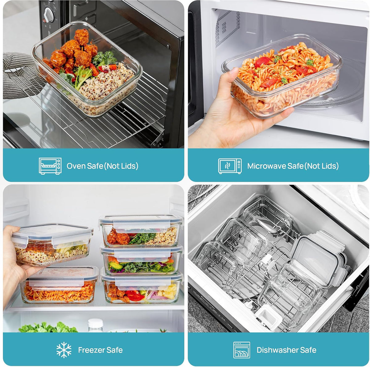 5Pack 22oz Glass Storage Containers with Lids, Grey