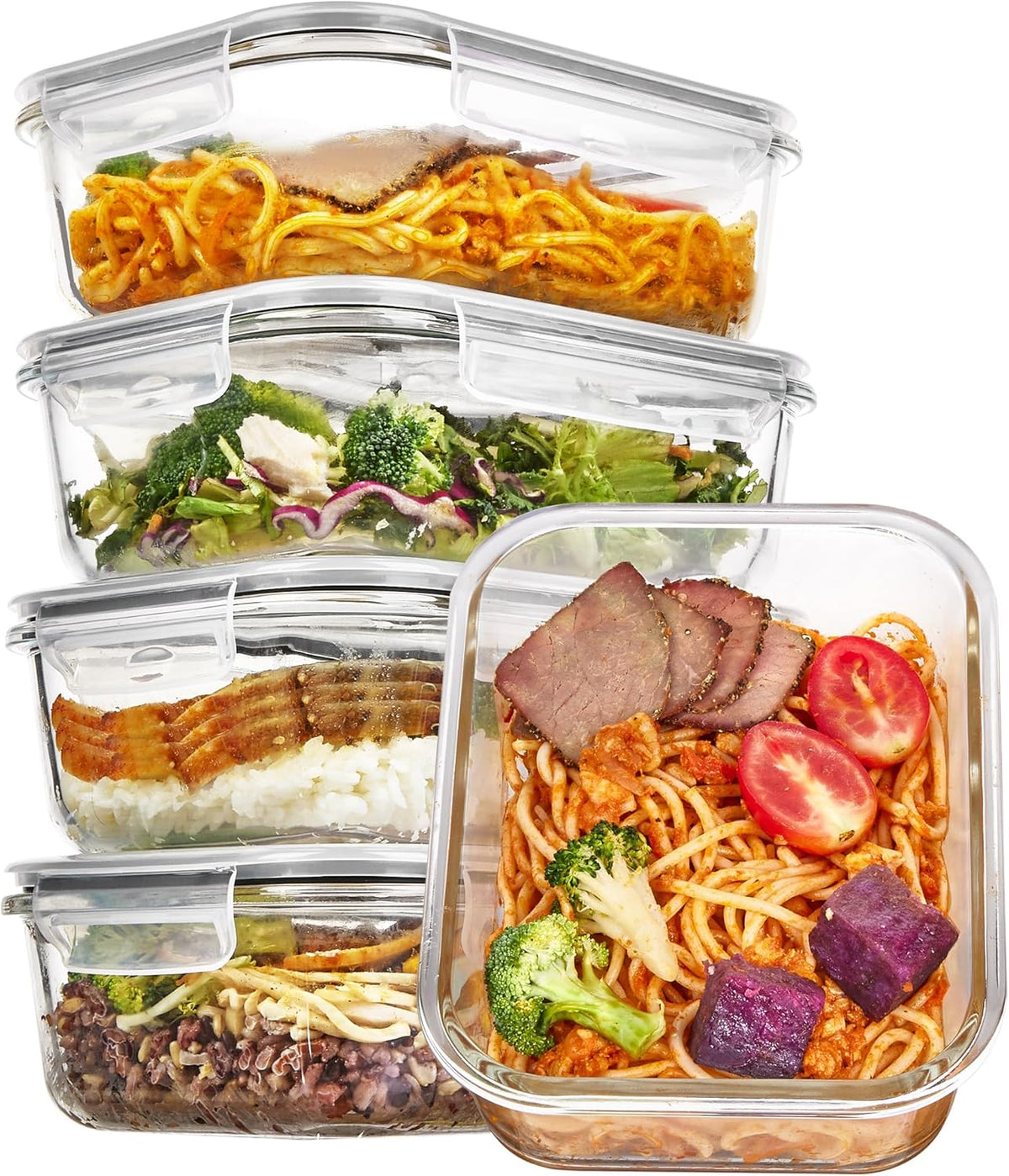 5Pack 22oz Glass Storage Containers with Lids, Grey