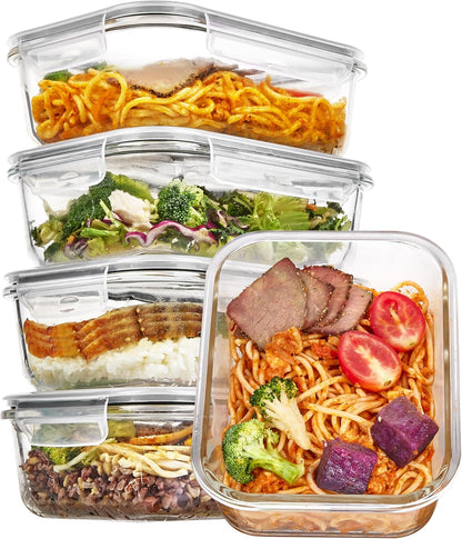 5Pack 22oz Glass Storage Containers with Lids, Grey