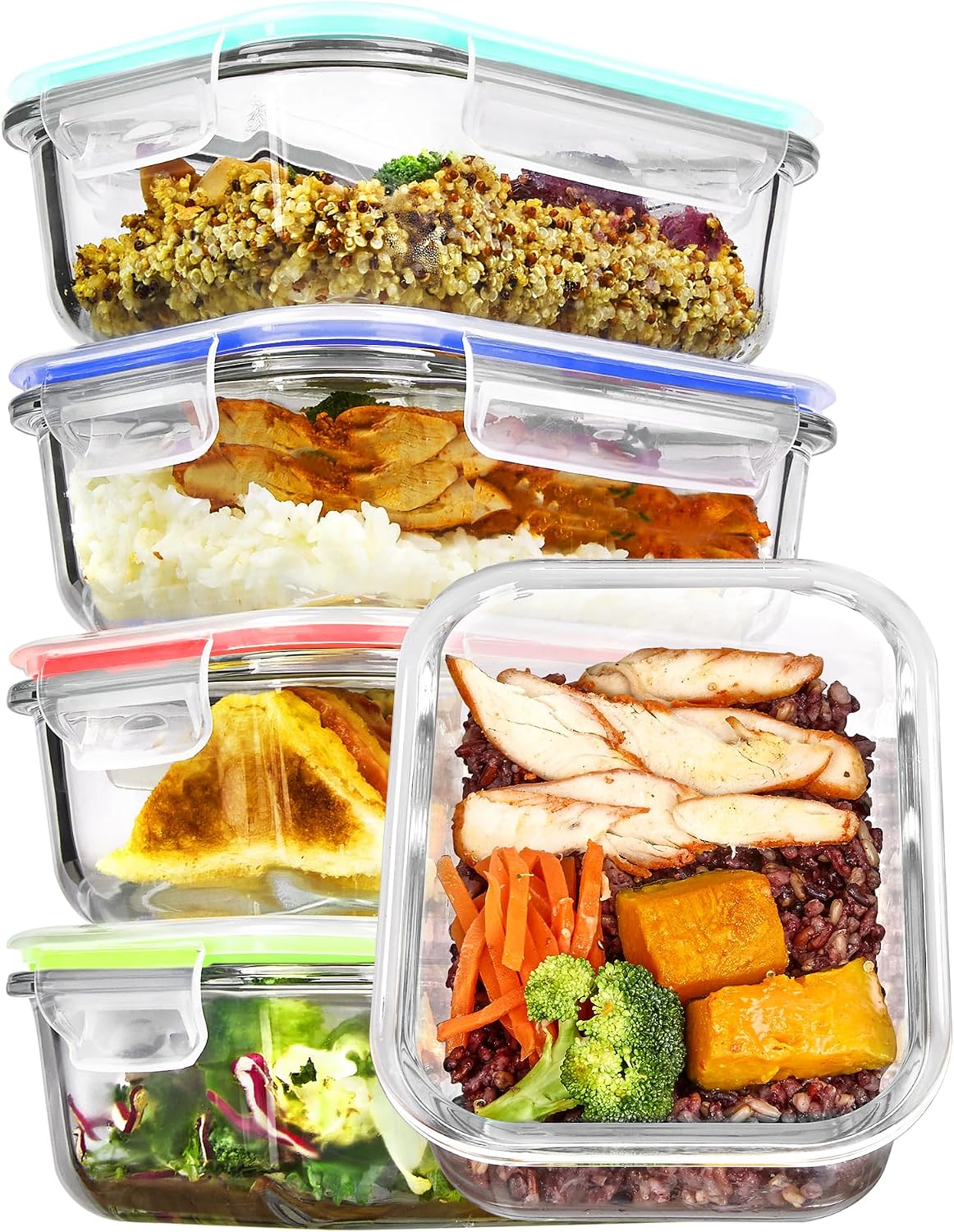 5Pack 22oz Glass Storage Containers with Lids, Grey
