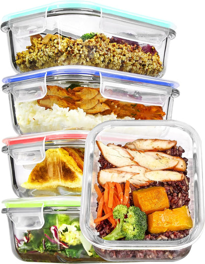 5Pack 22oz Glass Storage Containers with Lids, Grey