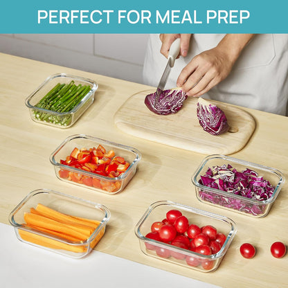 5Pack 22oz Glass Storage Containers with Lids, Grey