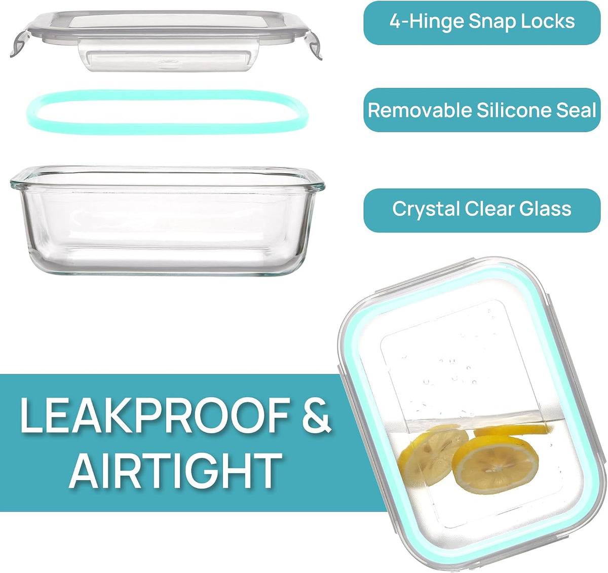 5Pack 22oz Glass Storage Containers with Lids, Grey
