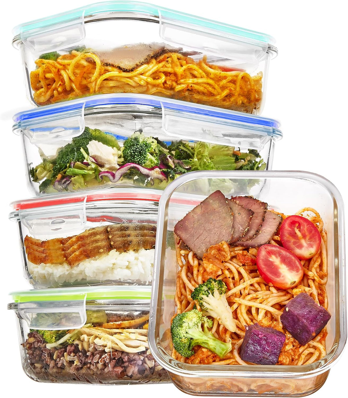 5Pack 22oz Glass Storage Containers with Lids, Grey