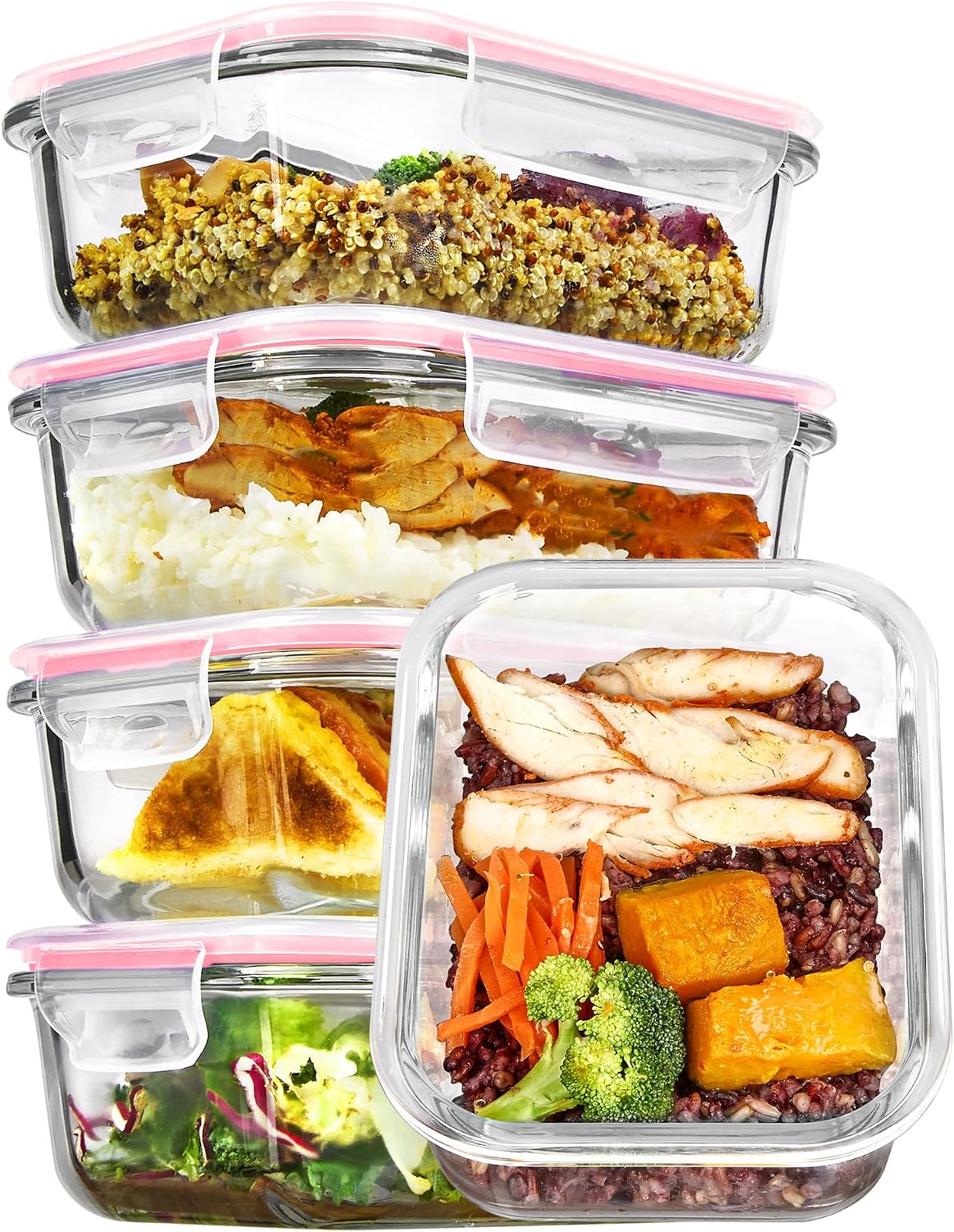 5Pack 22oz Glass Storage Containers with Lids, Grey