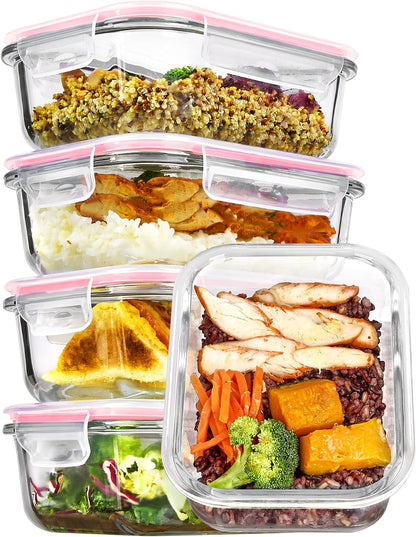 5Pack 22oz Glass Storage Containers with Lids, Grey