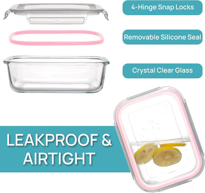 5Pack 22oz Glass Storage Containers with Lids, Grey