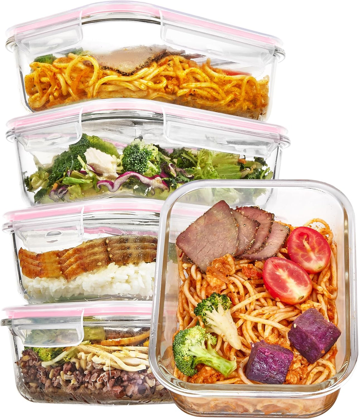 5Pack 22oz Glass Storage Containers with Lids, Grey
