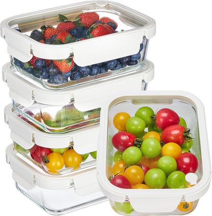 5Pack 22oz Glass Storage Containers with Lids, Grey