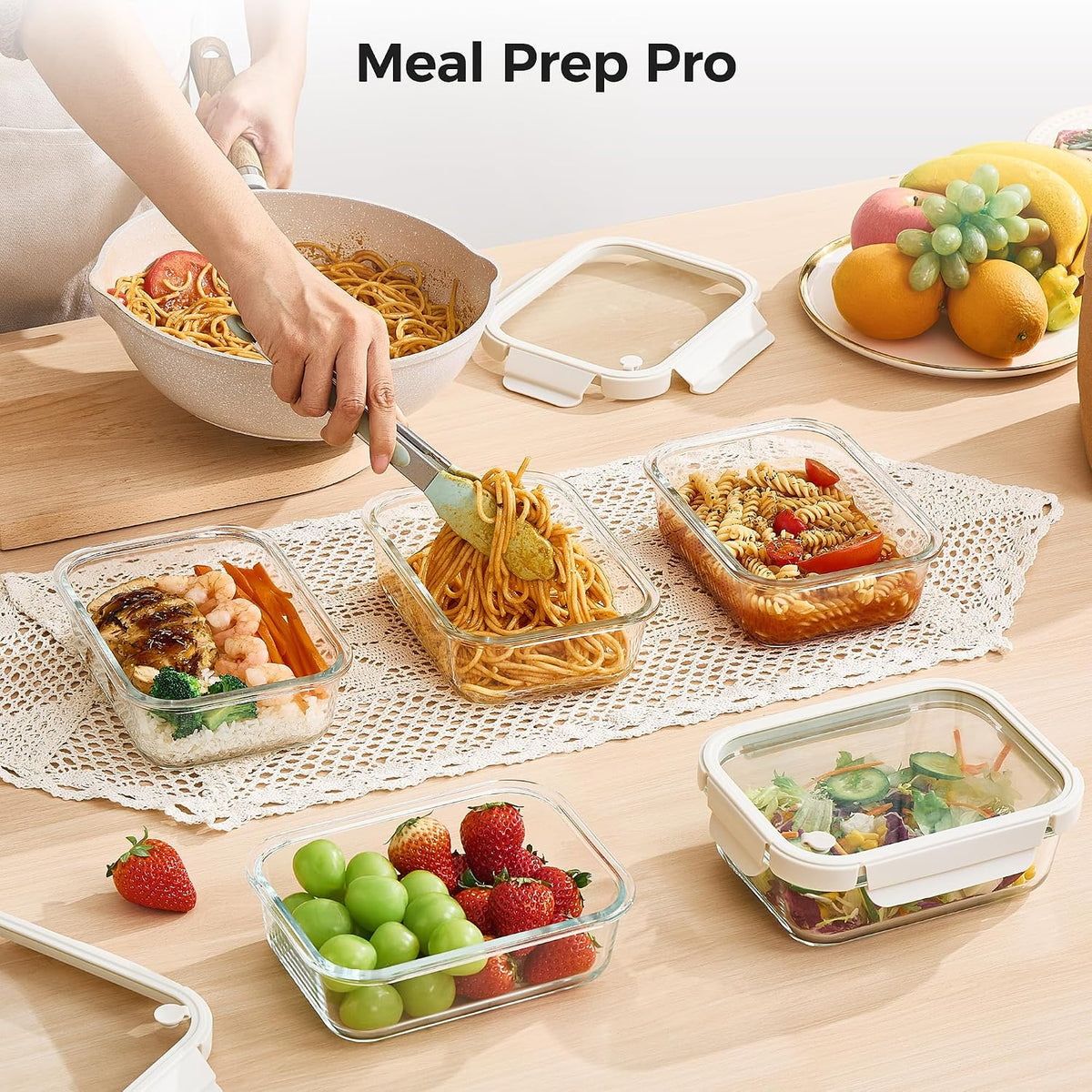 5Pack 22oz Glass Storage Containers with Lids, Grey