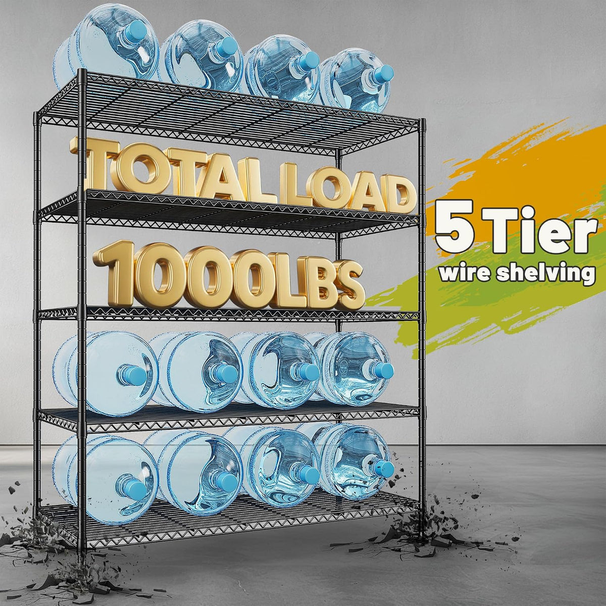 Heavy Duty 5-Tier Storage Shelves, 45.5''W for Kitchen Garage Retail