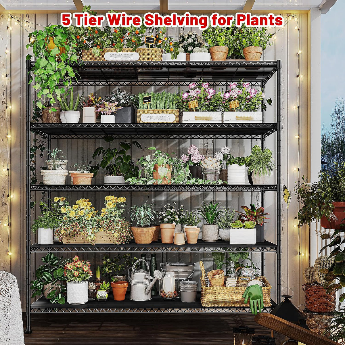 Heavy Duty 5-Tier Storage Shelves, 45.5''W for Kitchen Garage Retail