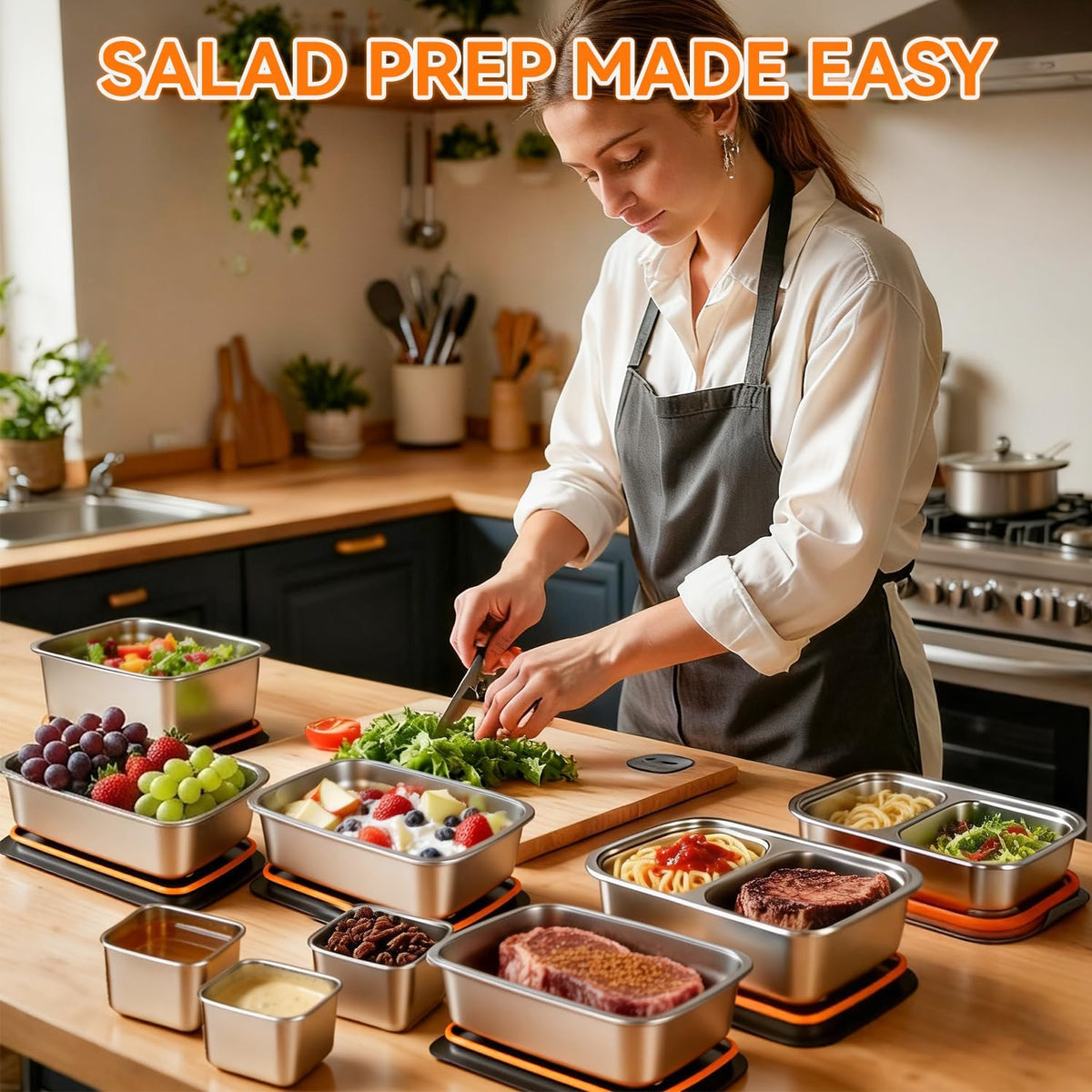 9 Pack 50/34/27/6oz Stainless Steel Salad Bowls with Lids & Dressing Cups, Leakproof Salad Containers Airtight Lunch Box, Small Snack Containers Oven/Dishwsher Safe for Meal Prep & Lunch To Go