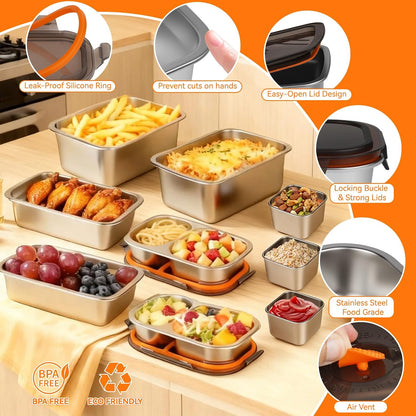 9 Pack 50/34/27/6oz Stainless Steel Salad Bowls with Lids & Dressing Cups, Leakproof Salad Containers Airtight Lunch Box, Small Snack Containers Oven/Dishwsher Safe for Meal Prep & Lunch To Go