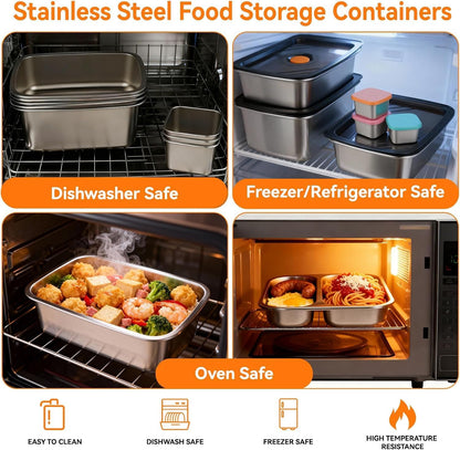 9 Pack 50/34/27/6oz Stainless Steel Salad Bowls with Lids & Dressing Cups, Leakproof Salad Containers Airtight Lunch Box, Small Snack Containers Oven/Dishwsher Safe for Meal Prep & Lunch To Go